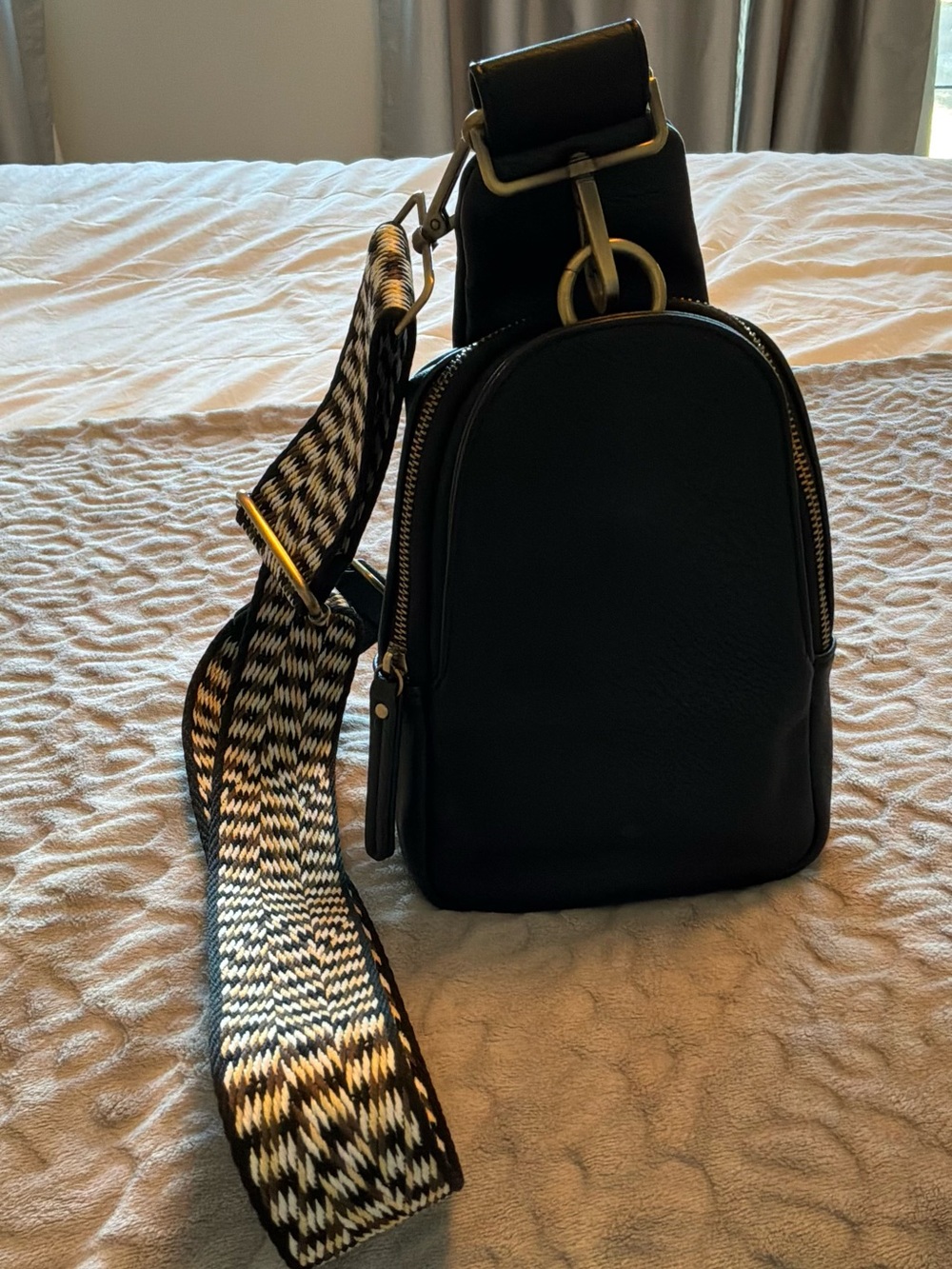 Anthropologie Black Crossbody with Patterned Strap